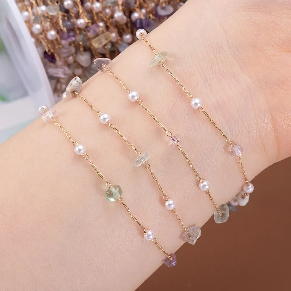 1 Meter/Los Unregelmäßige Steinperlen Kupferkette mit 4 mm Perlen Perlen Links für DIY Schmuck Halskette Armband Anhänger Zubehör