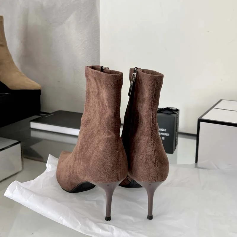 Eilyken, botines sexis finos de tacón bajo con punta estrecha, zapatos de fiesta para mujer, botines cortos concisos con cremallera a la moda para primavera y otoño