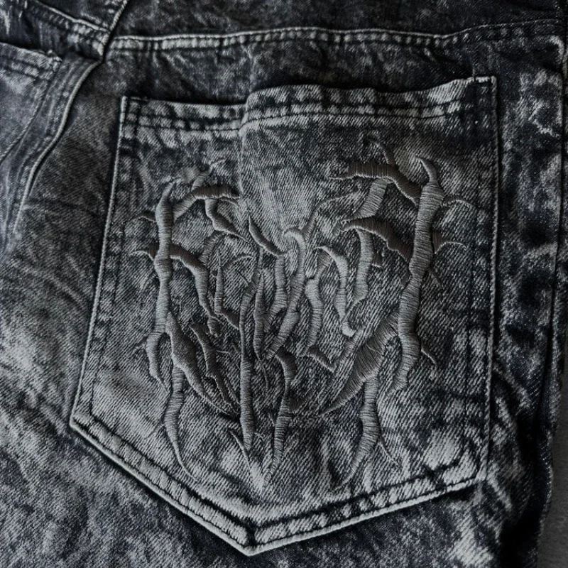 ゴシックレトロ特大だぶだぶフィットユニセックスモップパンツ Y2K ファントムジーンズハイストリートスパイダー刺繍パッチヒップホップストリート