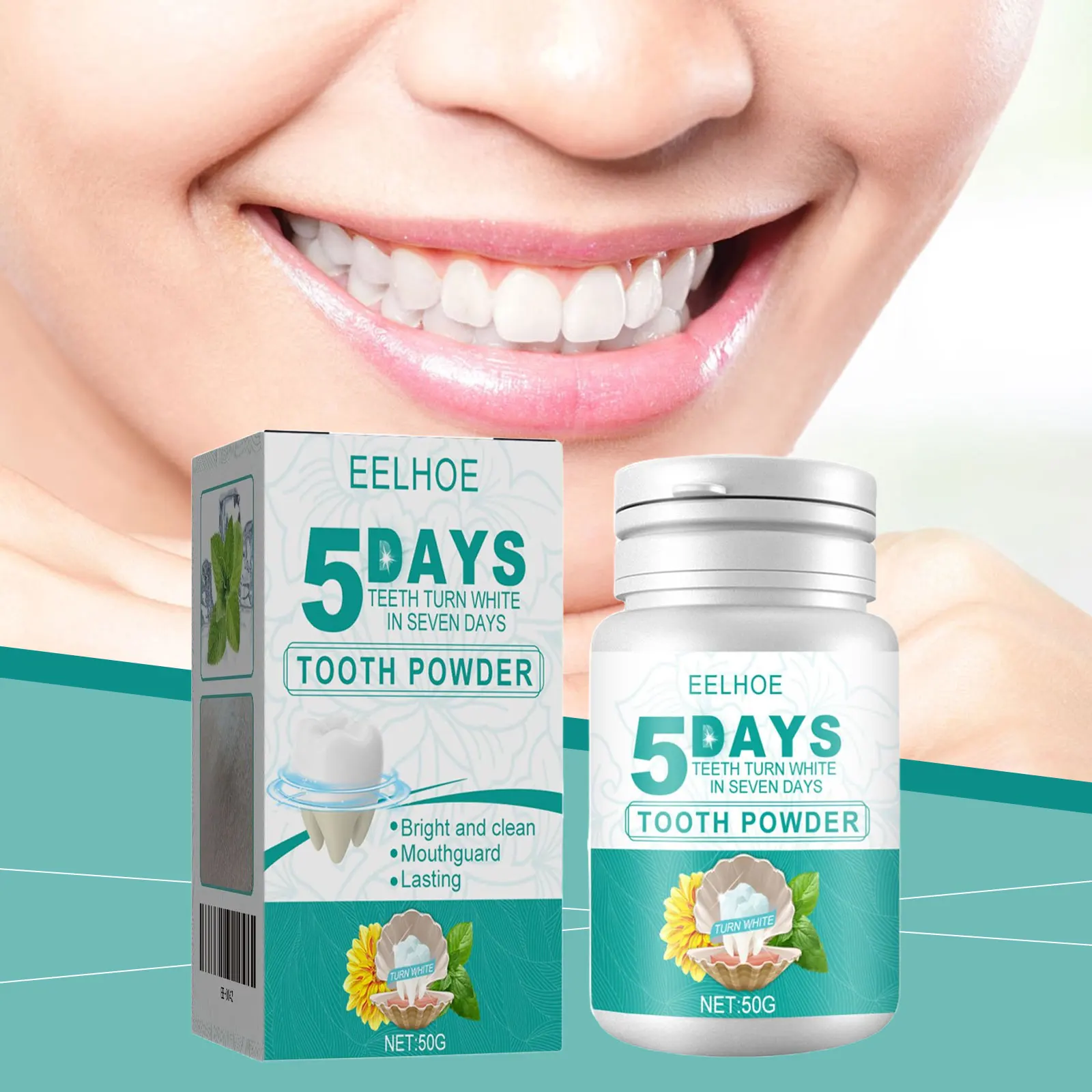 EELHOE Denti Bianchi In Polvere 5 Giorni Placca Tartaro Rimozione Pulito Denti Gialli Smacchiatore Buona Alito Polvere Per La Pulizia Dei Denti 50g