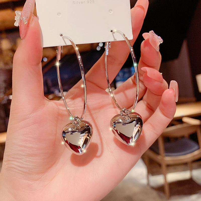 2024 neue Herz Anhänger Tropfen Ohrringe für Frauen Mode Gold Farbe Design übertreiben große Kreis Creolen Ohrring koreanischen Schmuck Geschenk