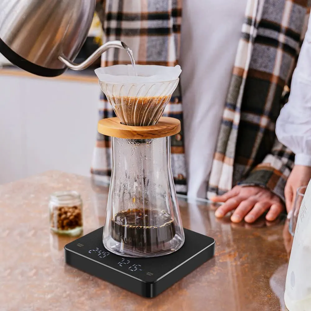 เครื่องชั่งกาแฟดิจิตอลพร้อมเครื่องจับเวลาหน้าจอ LED เอสเปรสโซ่ USB ได้สูงสุด3กก. ชั่งน้ำหนัก0.1ก. ความแม่นยำสูงเครื่องชั่งในครัวออนซ์/มล./กรัม