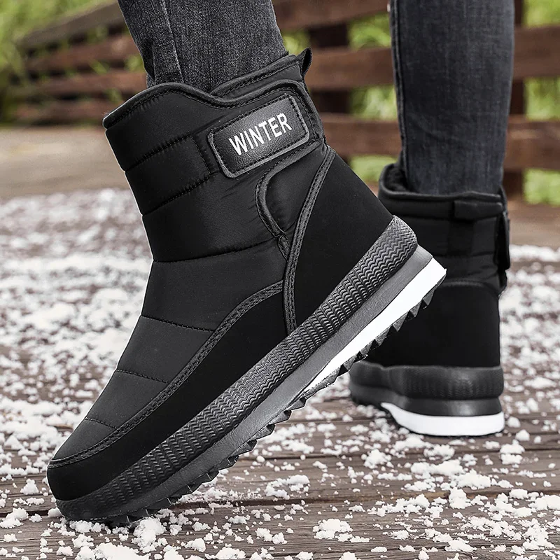 Botas de invierno para hombre, botas de nieve cálidas de felpa para hombre, botas impermeables de talla grande, botines cómodos para exteriores para hombre, zapatillas de deporte de invierno para hombre