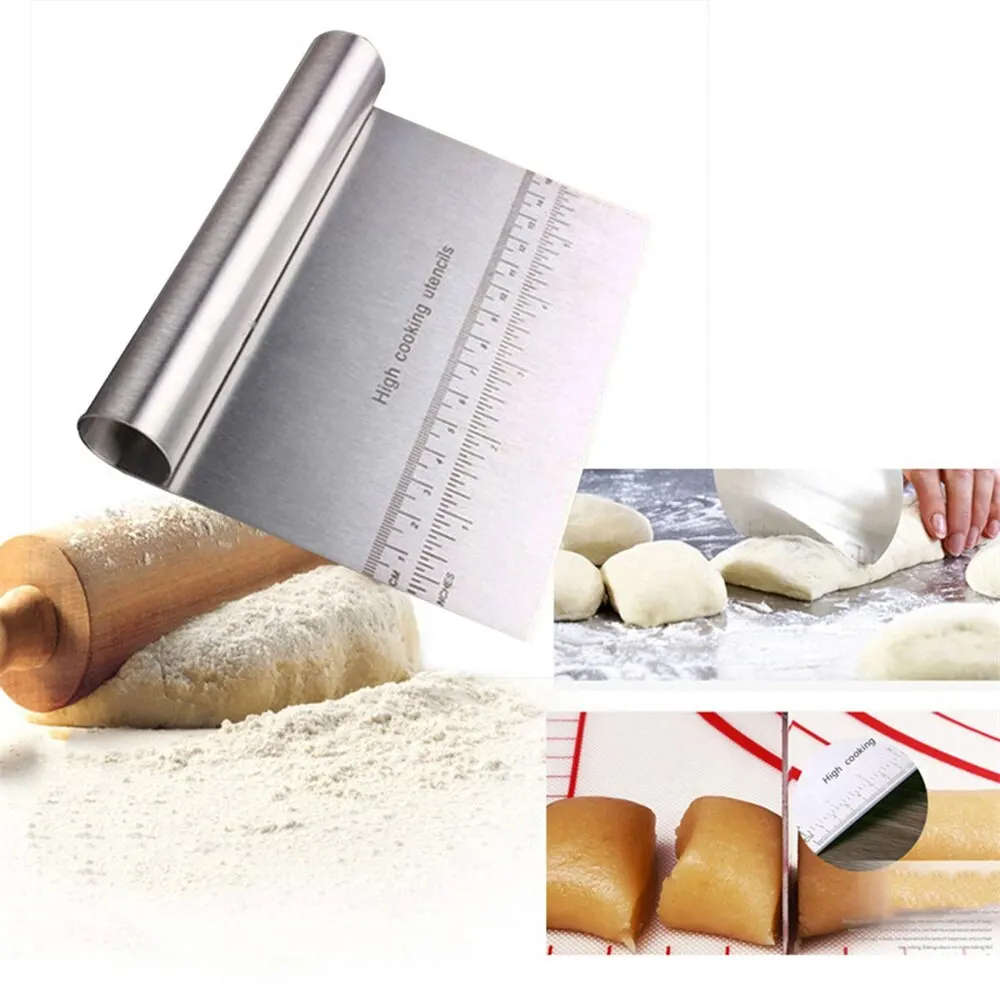 Edelstahl Teig Gebäck Schaber Pizza Cutter Chopper mit Messskala Mehrzweck Kuchen Brot Separator Skala Messer