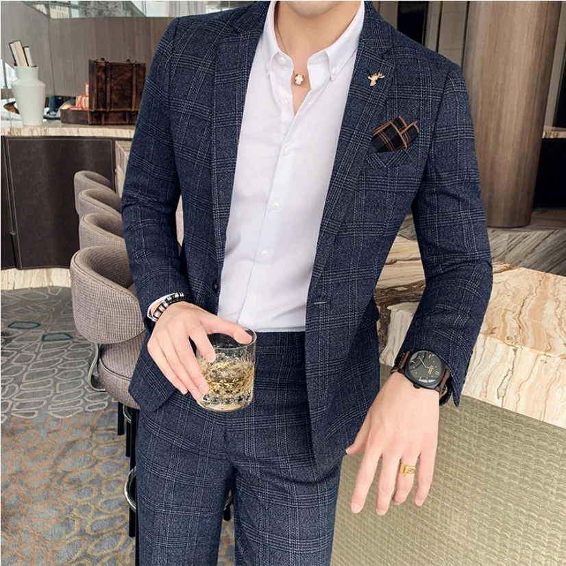 Męski garnitur biznesowy Slim Fit Wysokiej jakości dwuczęściowy zestaw butikowy Przystojny trend Bankietowe spodnie na cztery pory roku w zestawie
