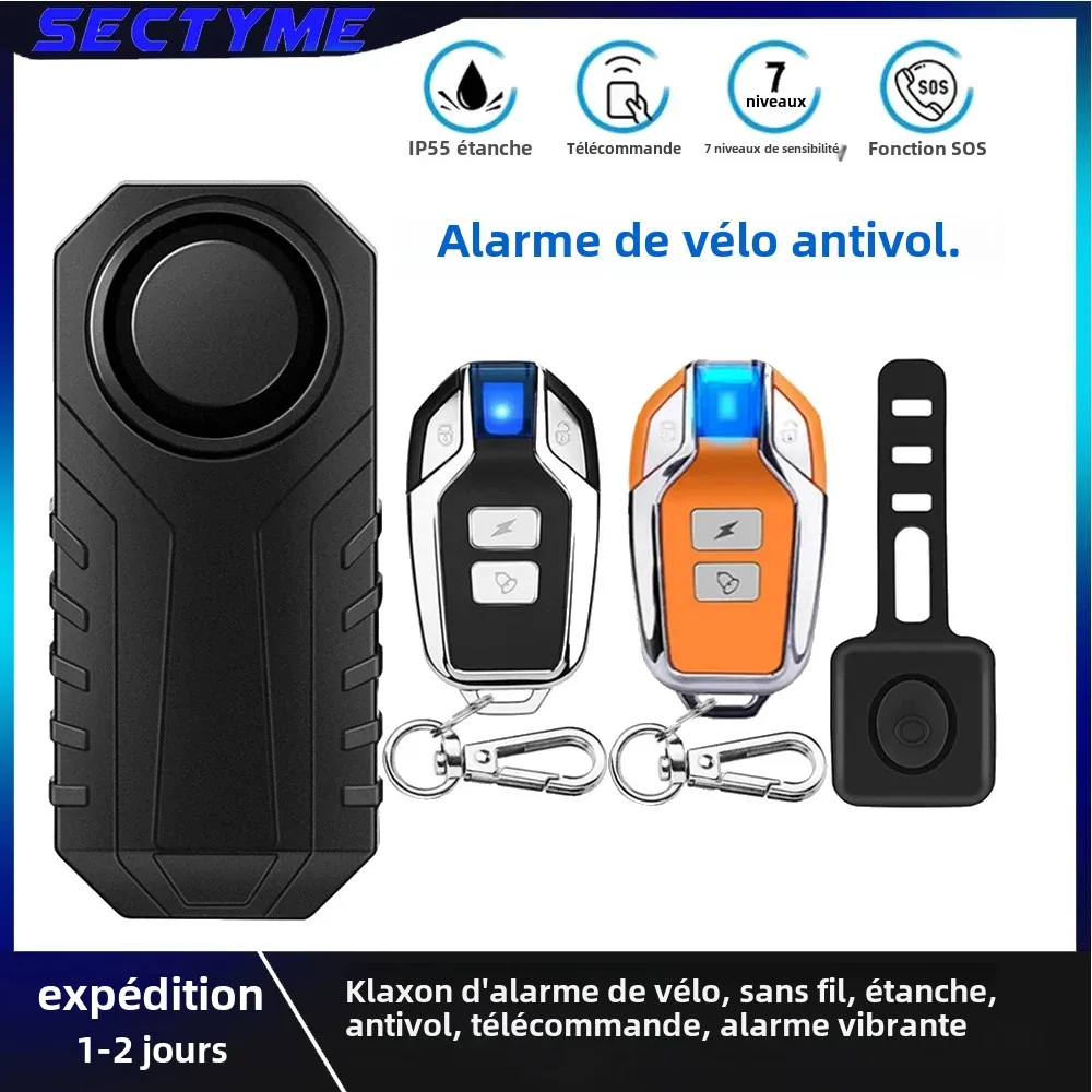 Sectyme – klaxon d'alarme de vélo sans fil, étanche, antivol, télécommande, alarme de Vibration pour vélo, moto, Scooter électrique