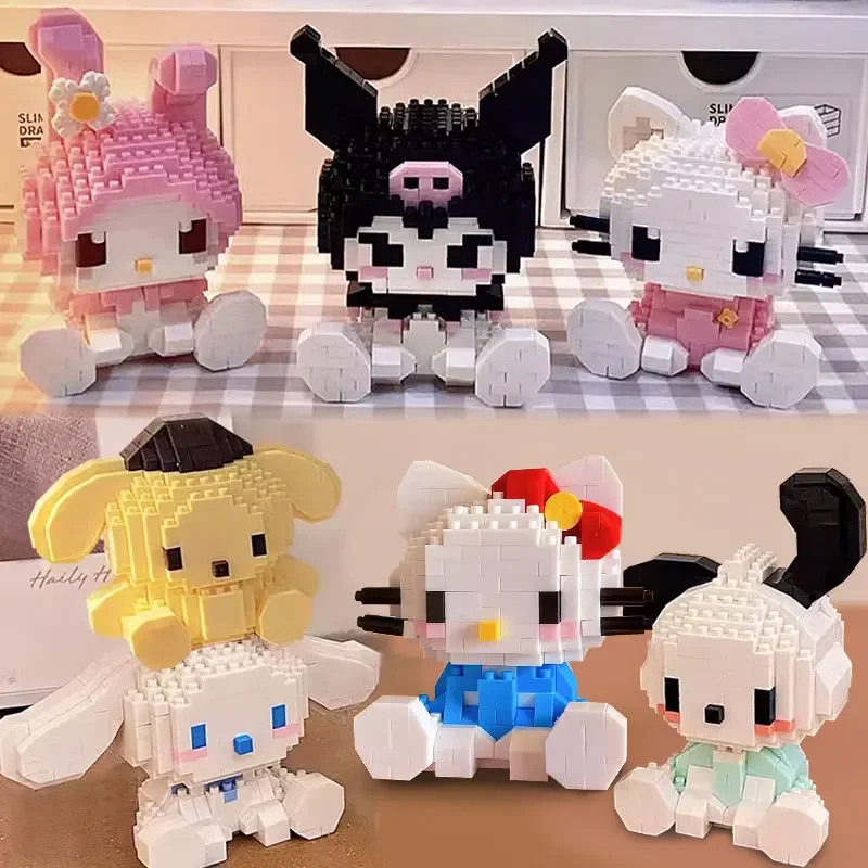 Мини-милый Sanrio аниме «Hello Kitty My Melody Cinnamoroll» Pompompurin Kuromi, строительные блоки для девочек и детей, праздничный рождественский подарок