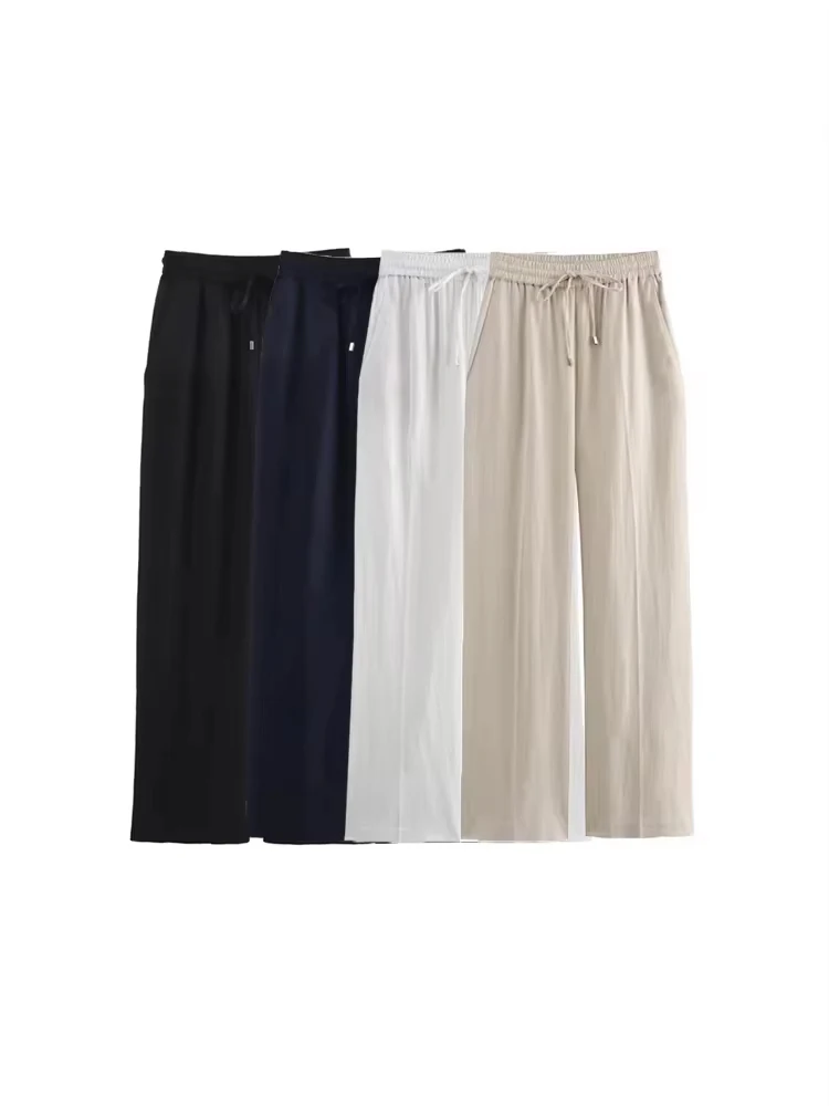 Gerade Damenhose mit Vordertaschen, hoher elastischer Bund, Kordelzug, Damenhose, schicke Mode