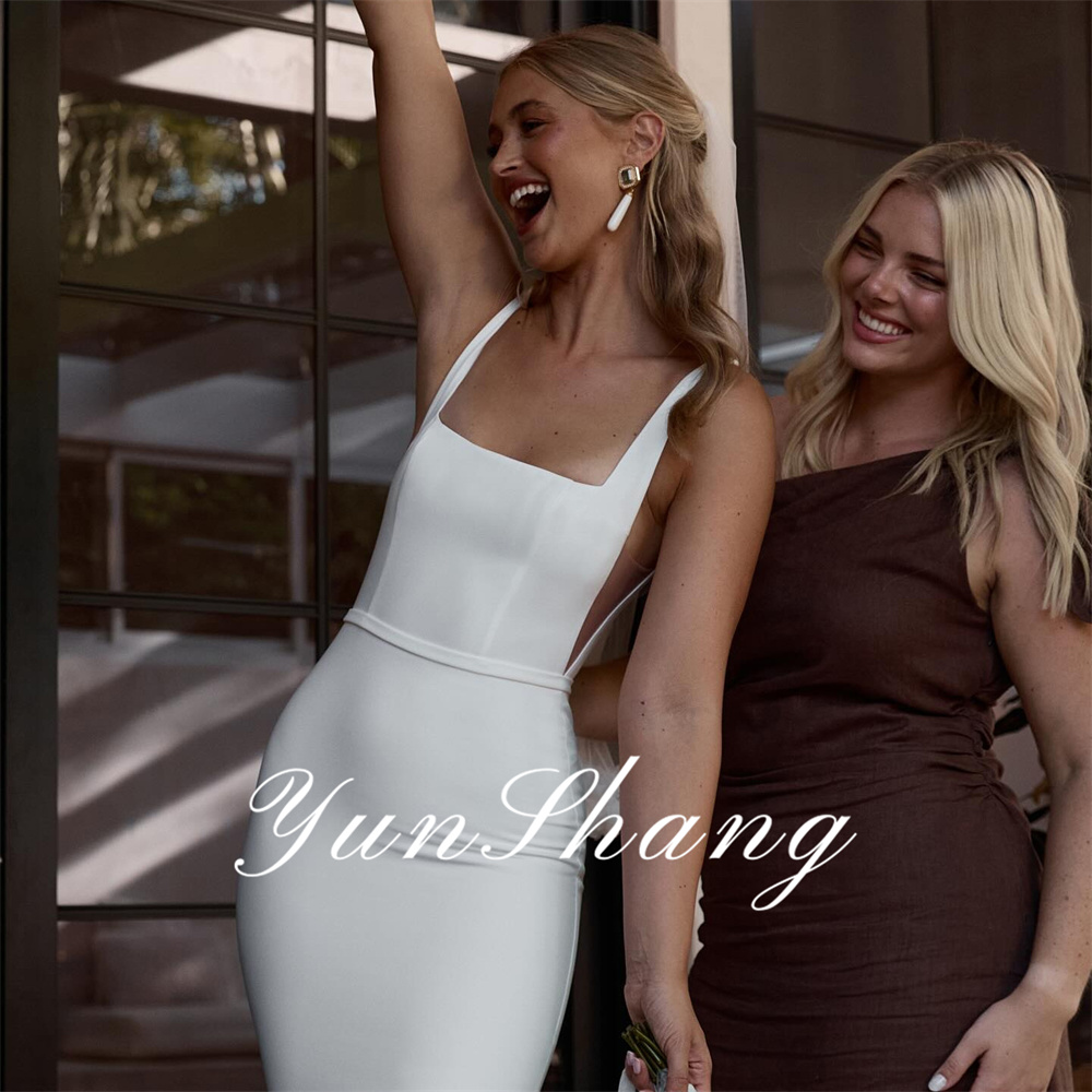 Yunshang Elegante Meerjungfrau Hochzeit Kleid Spaghetti-trägern Quadrat Kragen Open Back Brautkleid Zug Vestidos De Novia Angepasst