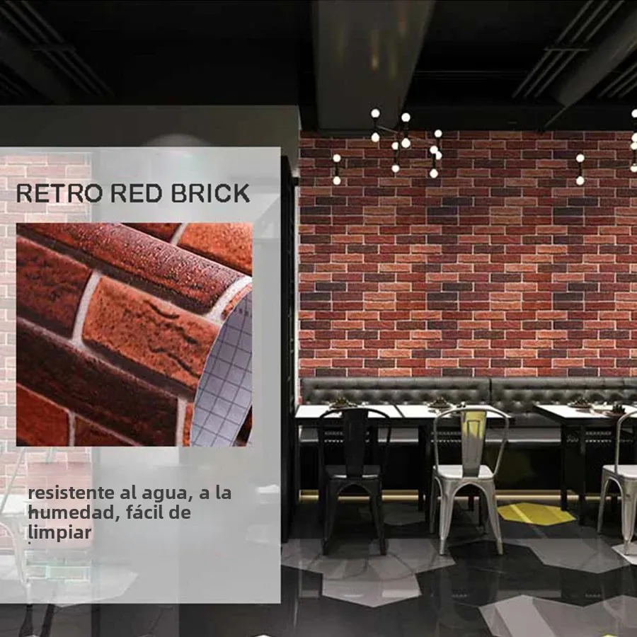 Pegatina de renovación impermeable a prueba de humedad de ladrillo rojo, autoadhesiva de PVC, decoración de habitación, dormitorio, estudio, papel tapiz de pared de fondo