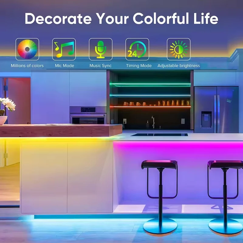 5M-30M 5V TV backlight Led strip light RGB with 44-key remote control and app music sync, color change is suitable for parties
