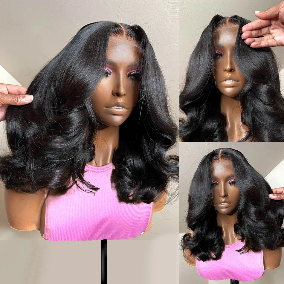 Peluca Bob con cierre de encaje 4x4 de onda suelta, pelucas de cabello humano Bob corto ondulado de 180 de densidad prearrancada, peluca con cierre Frontal de malla 4x4