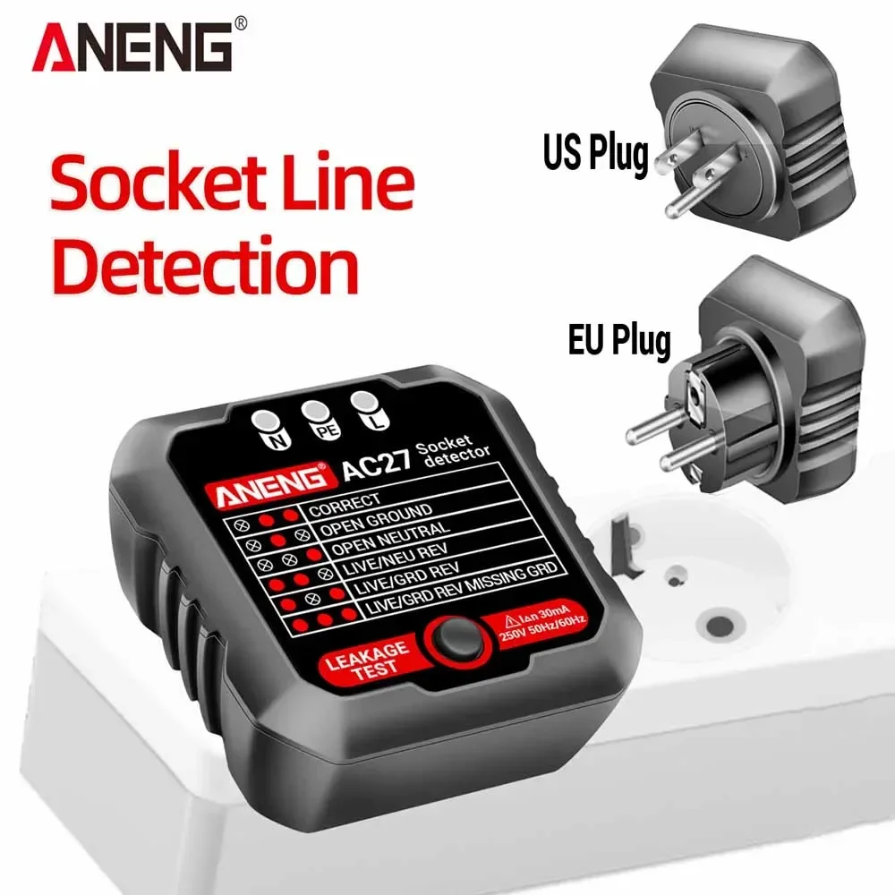 ANENG AC27 probador de enchufe prueba de voltaje Detector de enchufe tierra línea cero polaridad herramienta de verificación de fase comprobador de circuito enchufe UE/EE. UU.