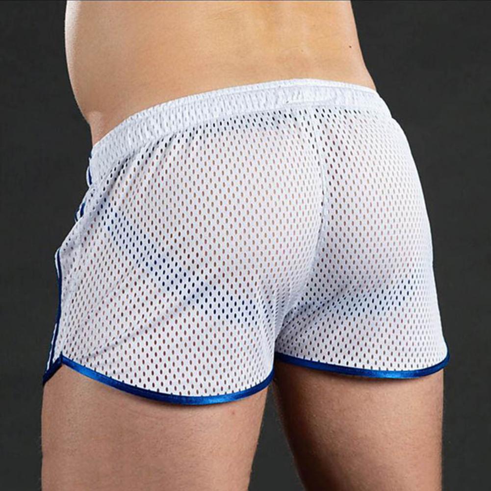 Pantalones cortos deportivos de verano para hombre, Shorts holgados de malla hueca con cordón, cintura elástica, secado rápido, para correr, gimnasio, vacaciones y playa