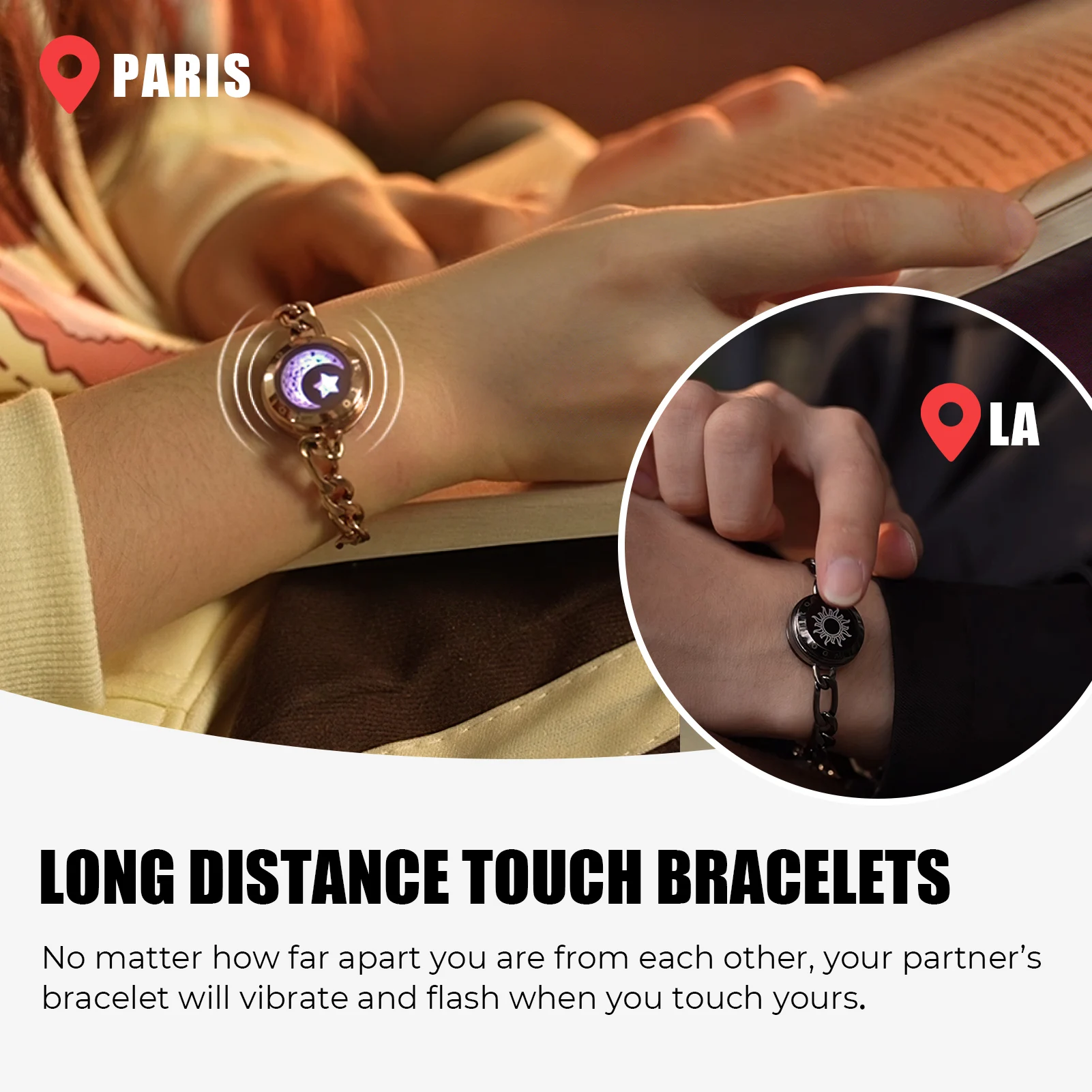 Totwoo pulseiras de toque de relacionamento de longa distância, presente de aniversário de casal, joias inteligentes Bluetooth com suporte para aplicativo iOS Android
