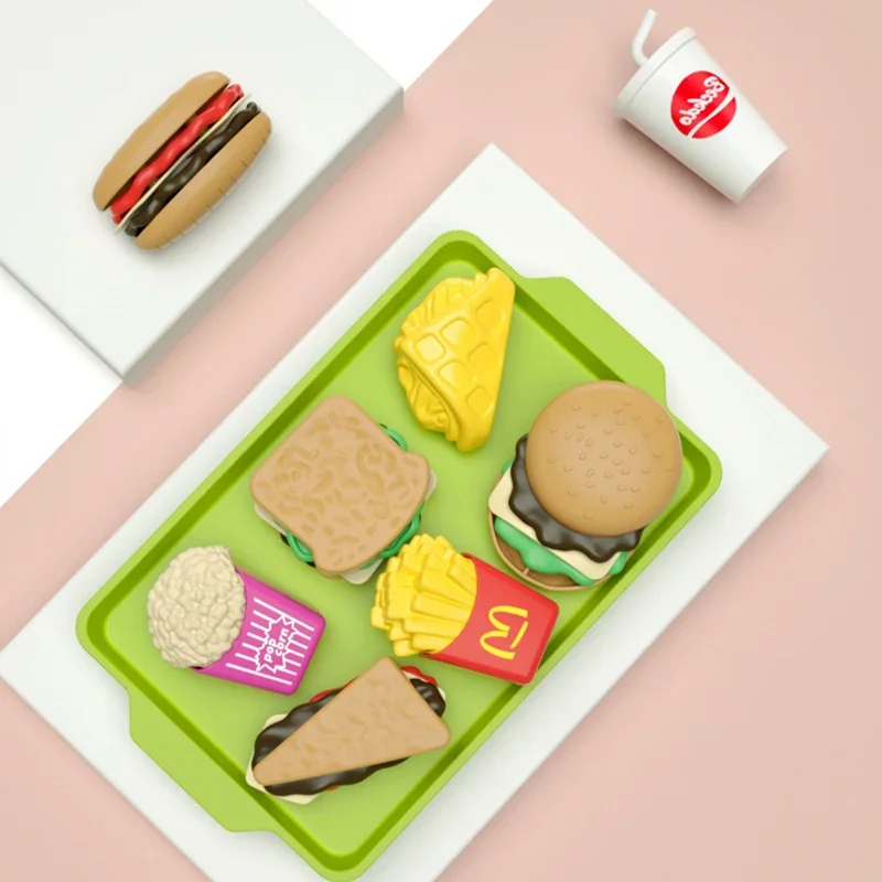 9 ชิ้นชุดพลาสติกที่ถอดออกได้ขนมแฮมเบอร์เกอร์แกล้งของเล่นเด็กเล่นบ้านอาหารของเล่น