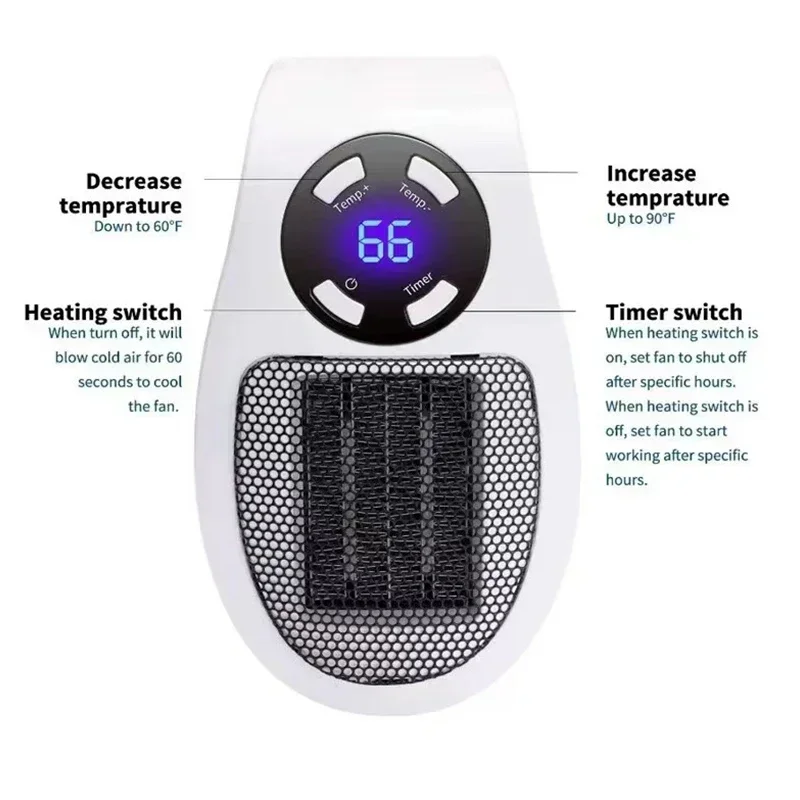Riscaldatore portatile da 350 W Riscaldatore elettrico Comodo riscaldatore per ambienti Riscaldatore a parete con telecomando Riscaldamento invernale Elettrodomestico