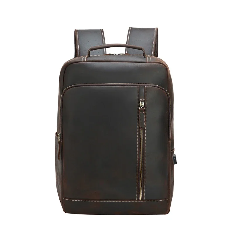 Newsbirds 남성용 크레이지 호스 가죽 배낭, 진짜 소가죽 노트북 백팩, 컴퓨터 백팩, 비즈니스 학교 가방