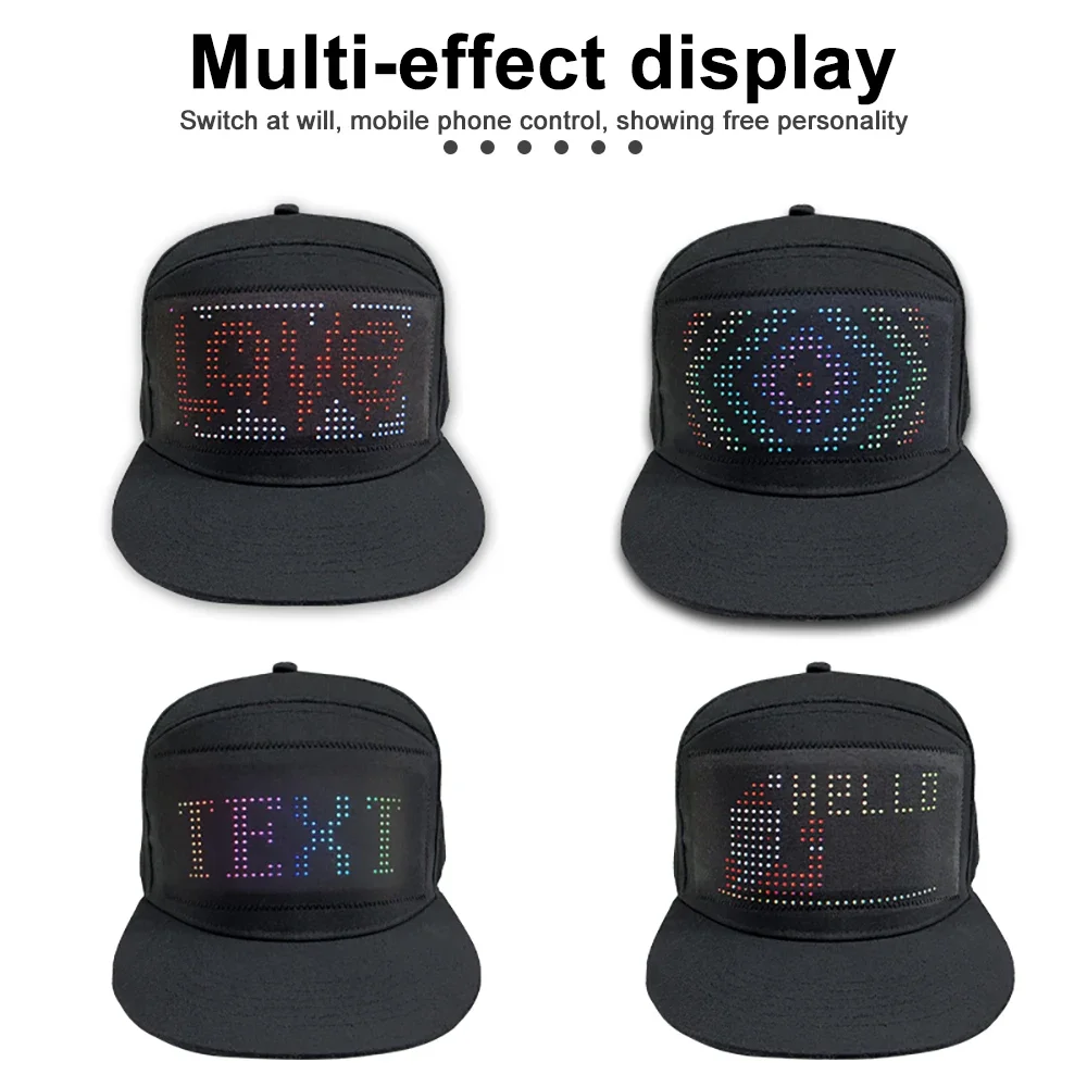 LED 모자 라이트 디스플레이 화면 DIY 스마트 픽셀 매트릭스 야구 모자 충전식 블루투스 APP 제어 힙합 거리 파티 장식