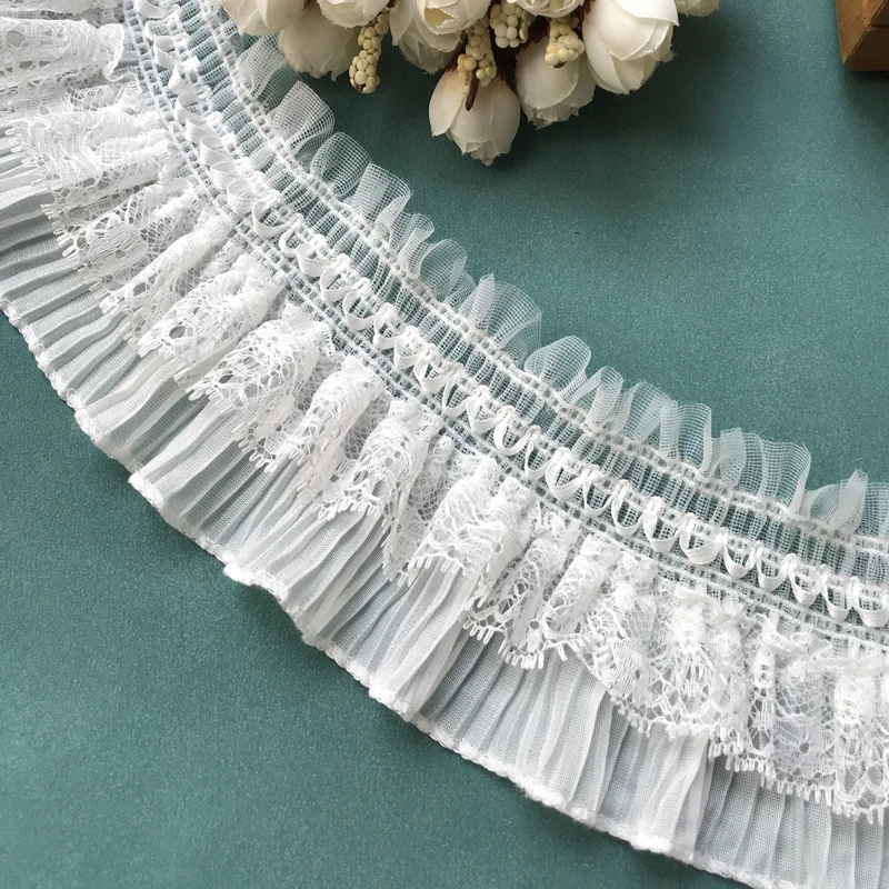 Cinta de capa de encaje elástico blanco y negro, adorno de volantes elásticos para coser ropa, manualidades DIY, 1 yarda