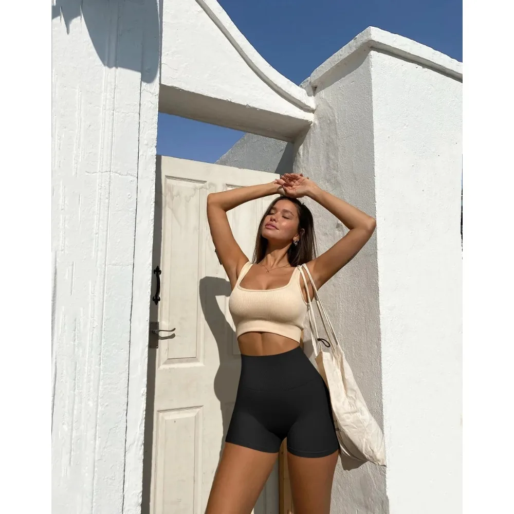 Pantaloncini sexy da palestra senza cuciture Pantaloncini fitness sportivi estivi da donna Pantaloncini a compressione da corsa skinny a righe con filo