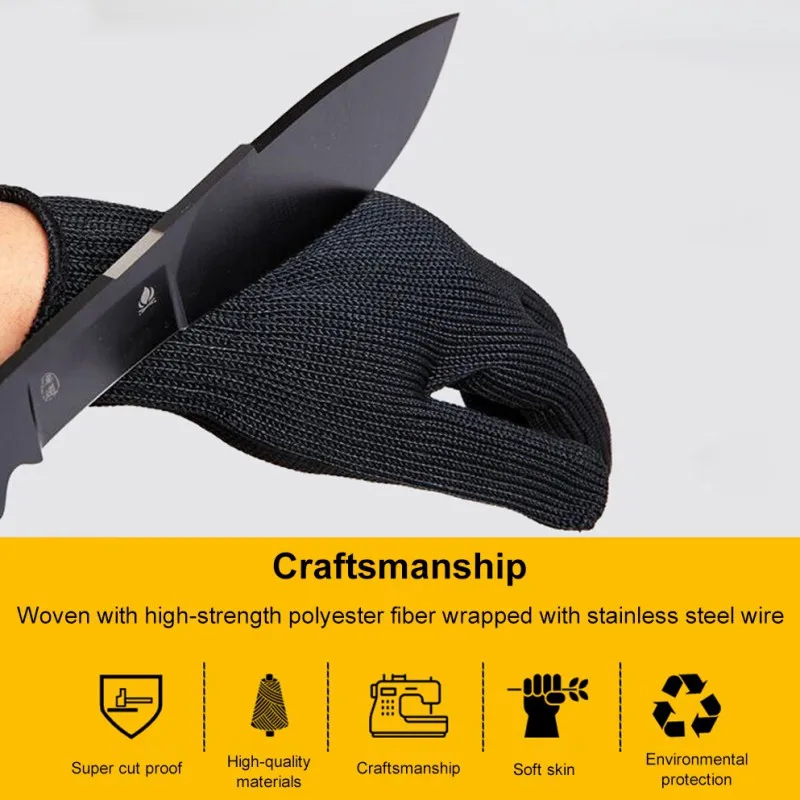 1คู่สีดำ Self Defense ถุงมือระดับ5ป้องกัน Stab Resistant ลวดโลหะทำงาน Anti-ตัดถุงมือกลางแจ้งความปลอดภัยถุงมือป้องกัน