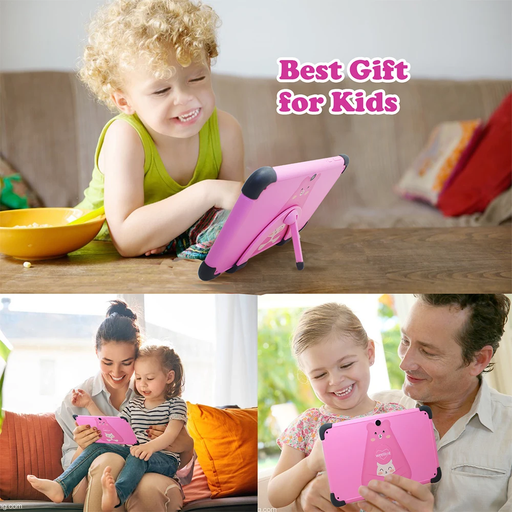 ELIKEIT-子供用タブレット,Android 13,1024*600 hd,クアッドコア,デュアルWi-Fi,2GB,32GB,ホルダー付き,7インチ