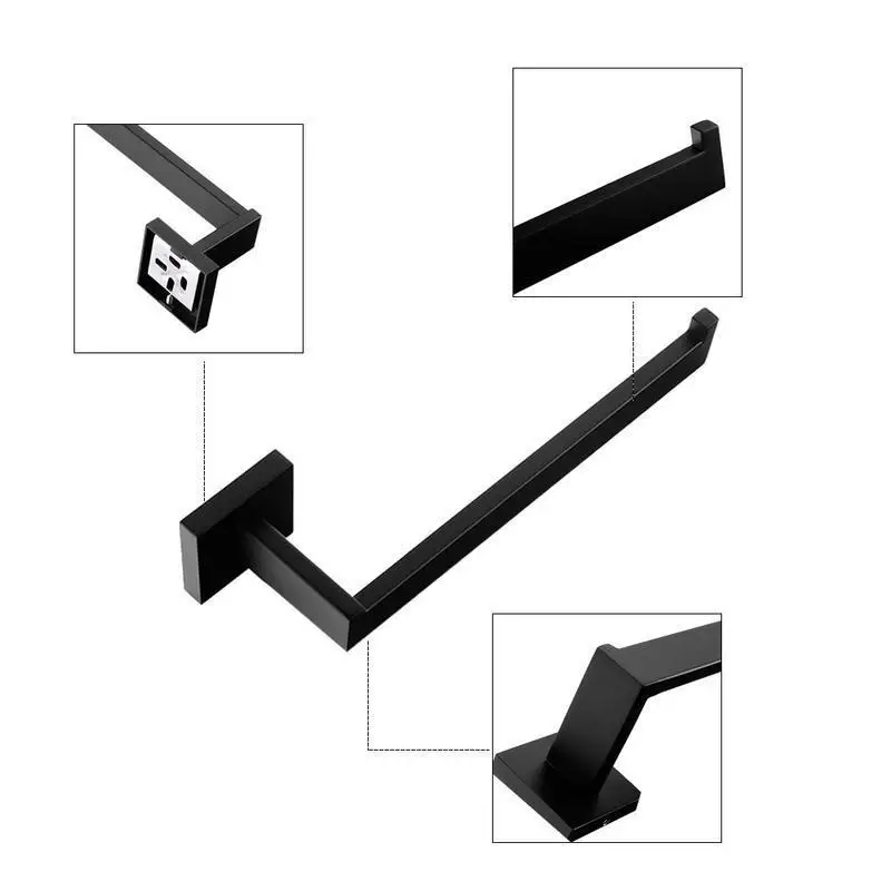 Bad Zubehör Set Matte Schwarz Wand Regal Wc Rollen Papier Halter Robe Haken Aufhänger Handtuch Schiene Bar Rack Ring Bad Hardware