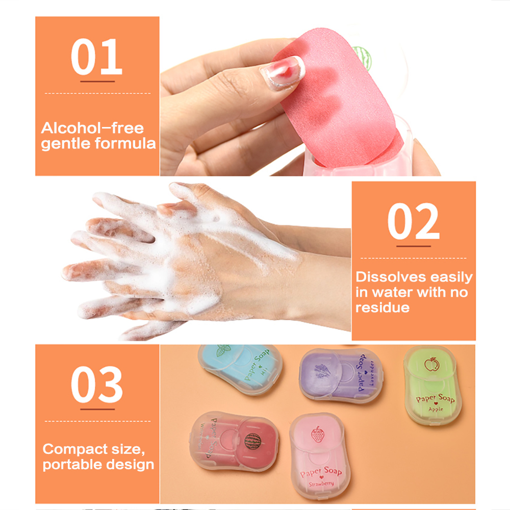 Portable Hand Soap Sheets for Travel | Dissolving Cleanser Wipes | Alcohol-Free | On-the-Go 50 sheets/box