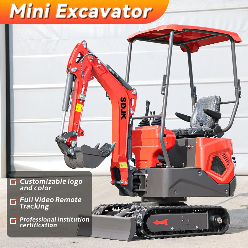 Venta al por mayor SDJK Miniexcavadoras de 1 tonelada Excavadora sobre orugas multifuncional Maquinaria de movimiento de tierras Pequeña excavadora Comisión de venta