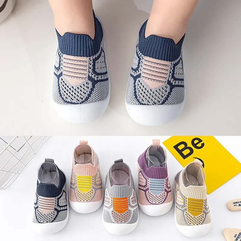 Zapatos de bebé antideslizantes y transpirables, calcetines de suelo para cuna infantil con suela de goma para niños, niñas y niños, zapatos de malla, zapatillas de fondo suave