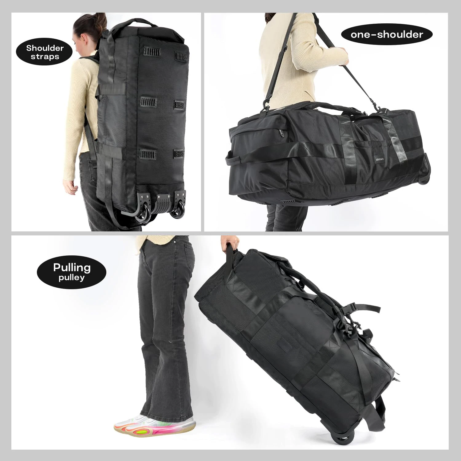 Bolsa de viagem dobrável para 80l, com rodas, 31 ", resistente, dobrável, bagagem com rodas, resistente à água, com alça de ombro