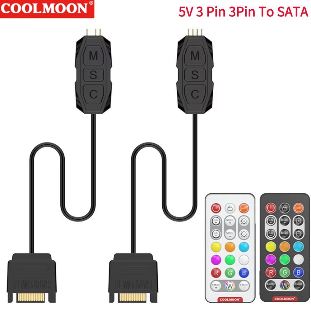 Controlador ARGB de 5V y 3 pines a Mini controlador remoto SATA RGB, adaptador HUB, mando a distancia RGB para ventilador de PC, tira de luz de ventilador de refrigeración