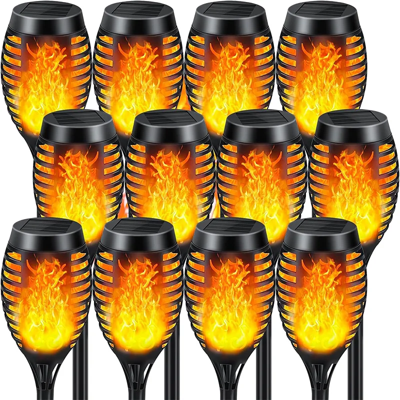 1/2/4/6/8/10/12Pcs Solar Flame Torch Light Flickering Light Waterproof Garden Decoration Outdoor Lawn Path Yard Patio Floor Lamp