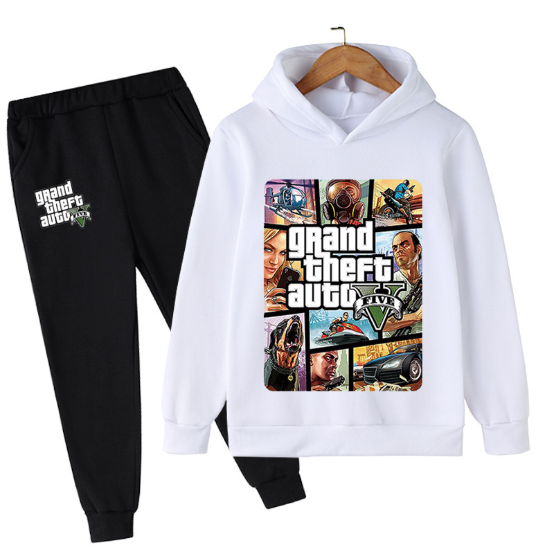 Conjunto de Sudadera con capucha y pantalones de Jogging para niños, chándal de primavera y otoño, Gta 5, 2 piezas, 3 a 13 años