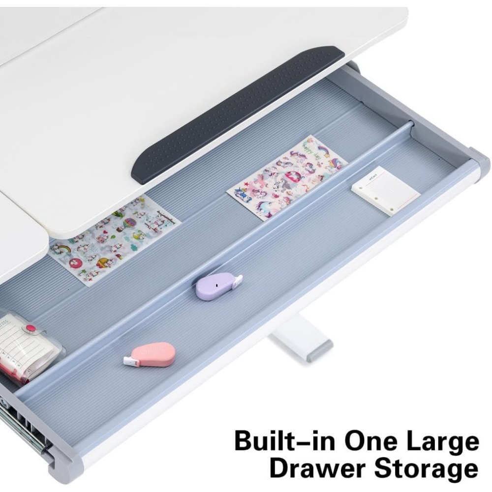School Desks.39in Wide Adjustable Height Kids Desk with Tilting DesktopSteel Frame, Drawer,and Bookshelf Hutch,Study Child Table