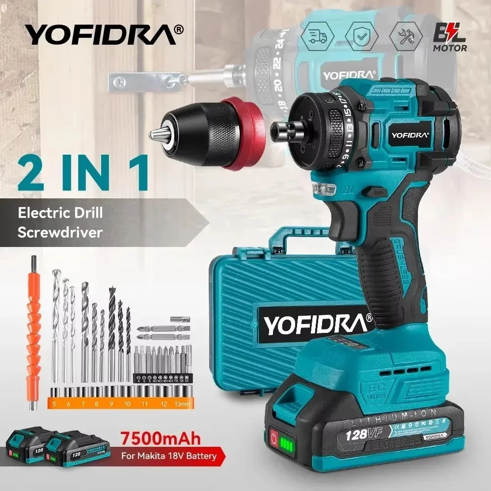 YOFIDRA 2 in1 Bürstenlosen Elektroschrauber Hammer Akku-bohrschrauber Auswirkungen Multifunktionale Power Tool Für Makita 18 V Batterie Pin