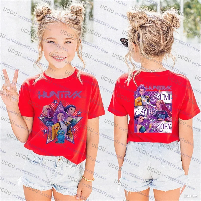 Kpop デーモンハンターズ親子半袖 Tシャツかわいい Kpop デーモンハンターズ Tシャツ原宿カジュアルファッションコットン子供の Tシャツ