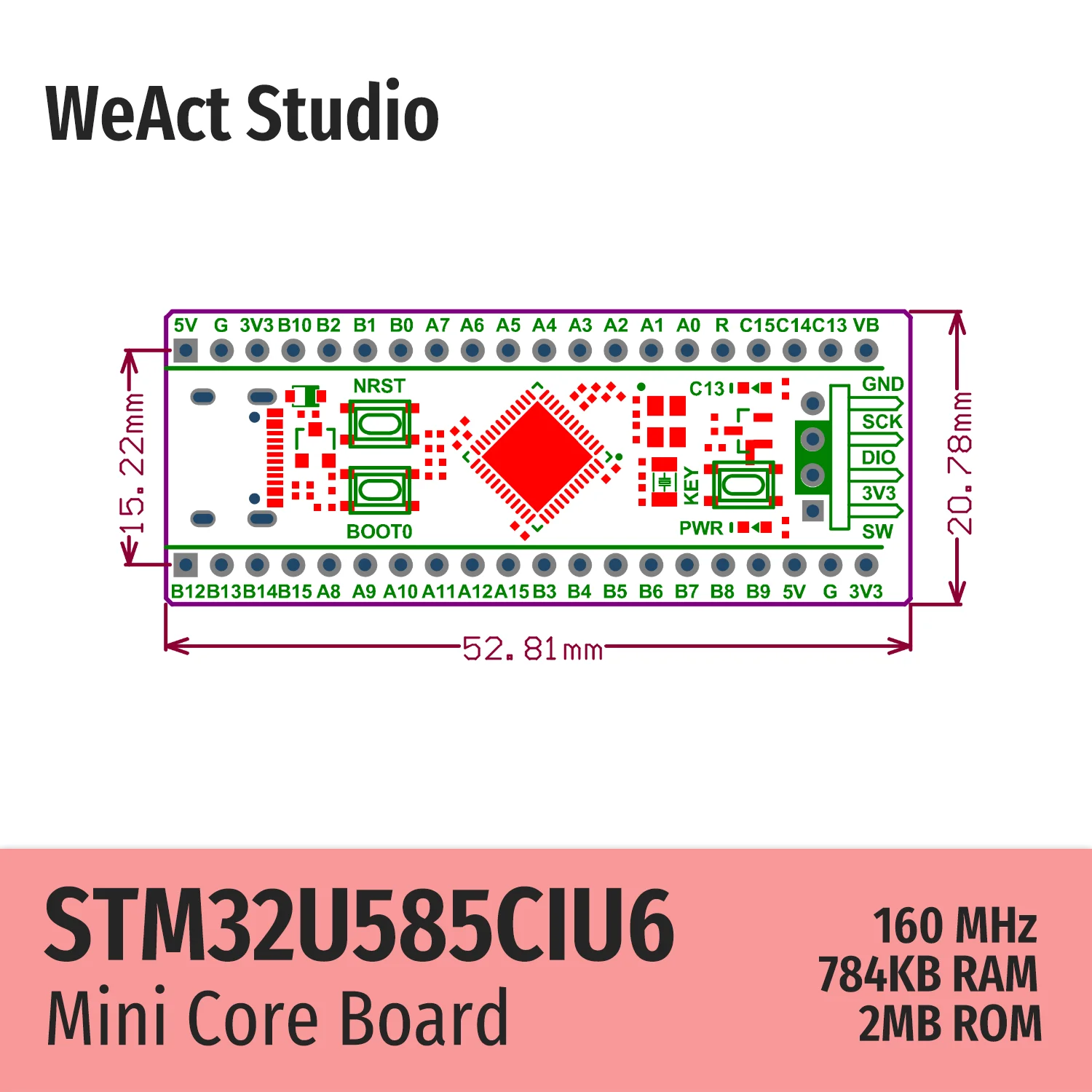 WeAct STM32U585CIU6 STM32U585CI STM32U585 STM32U5 STM32 Placa central Placa de demostración