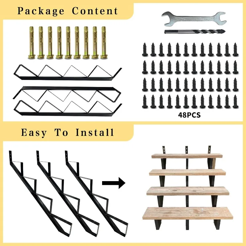 Metal Stair Step Stringers,Step Steel Riser Stringer for Height Deck(Matt Black)