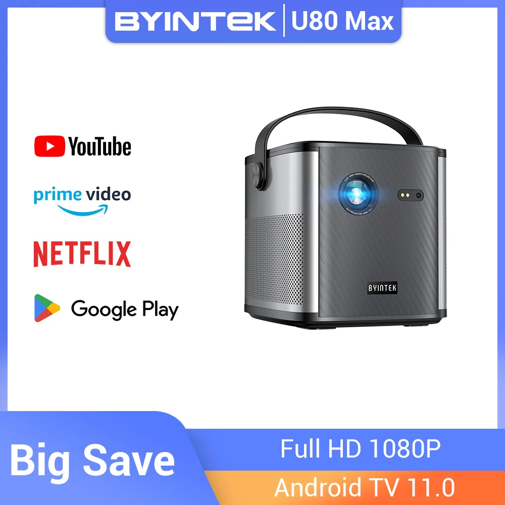 BYINTEK U80 Max proyector 3D 4K cine Android 11,0 WiFi Mini portátil 1080P proyector de vídeo DLP de cine en casa con batería