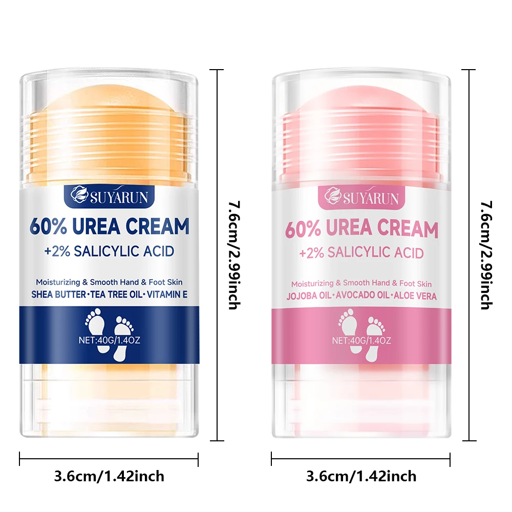 SUYARUN 60% 우레아 풋 크림 스틱 - 보습 및 각질 제거, 갈라진 발뒤꿈치 복구, 건조한 발에 깊은 수분 공급, 오래 지속되는 보호.