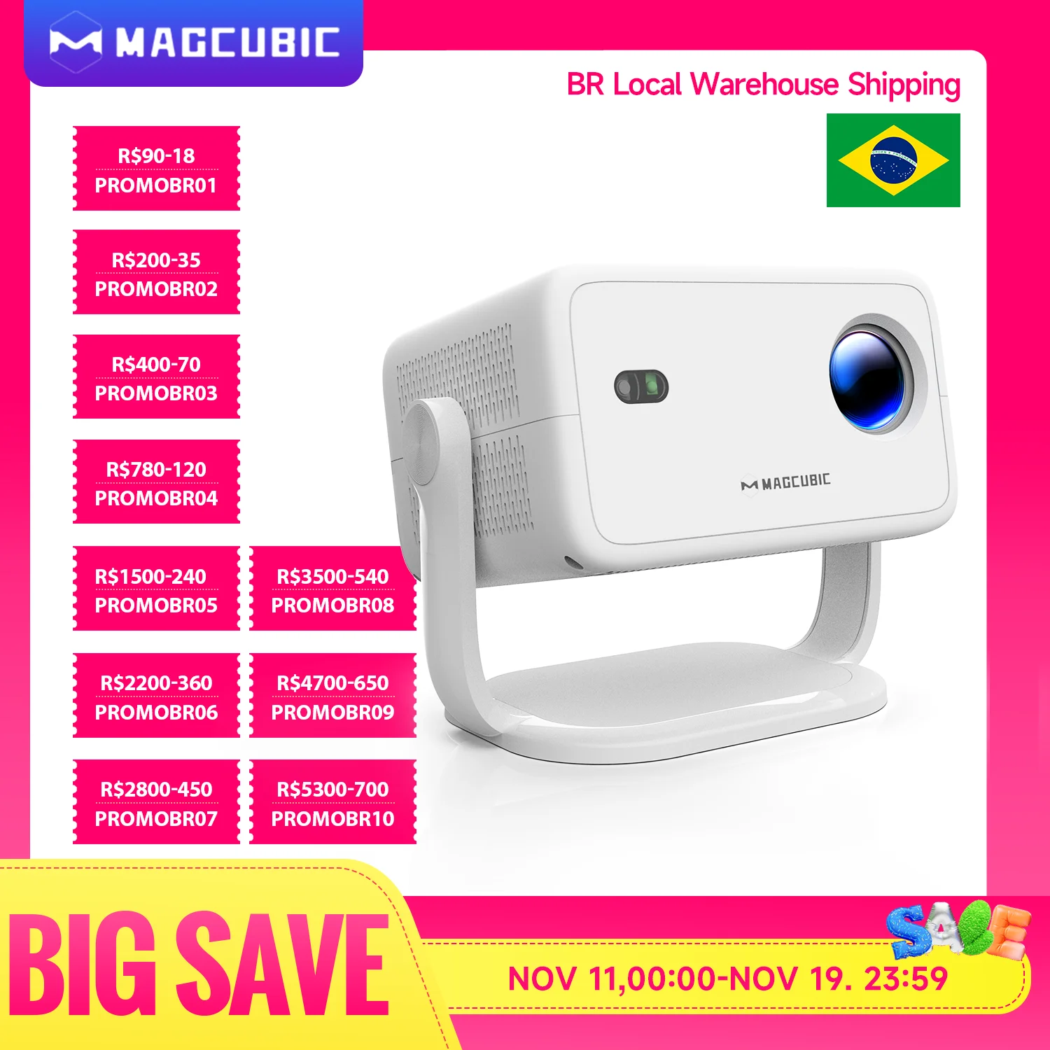 Magcubic L018 4K 650ANSI Projetor Portátil Nativo 1080P Foco Automático Correção Keystone Android 11 BT5.2 WIFI6 360 °   Cinema em casa