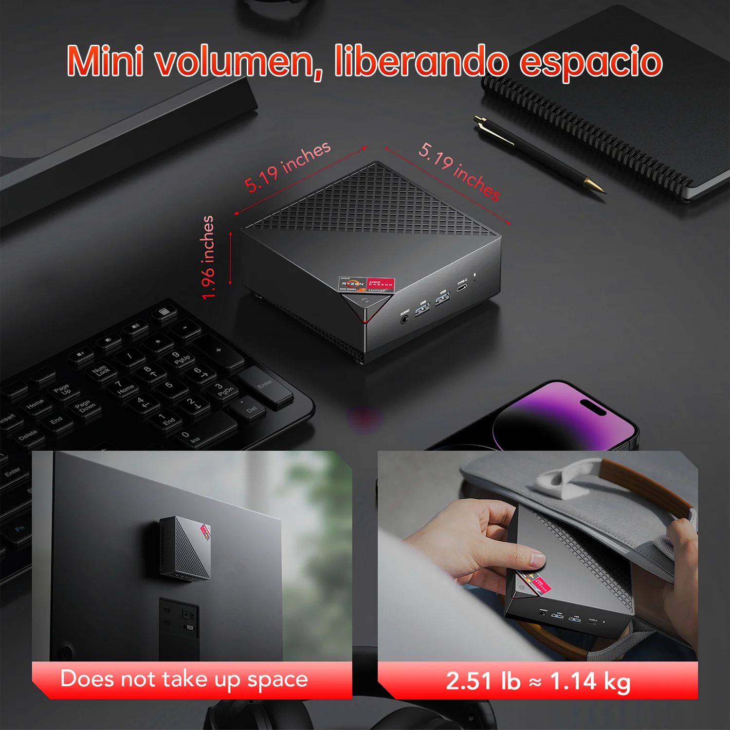 ACEMAGIC AM06PRO Mini PC AMD Ryzen 7 5825U do 4,5 GHz 32 GB DDR4 512 GB M.2 SSD Mini komputer stacjonarny z VESA do szkoły