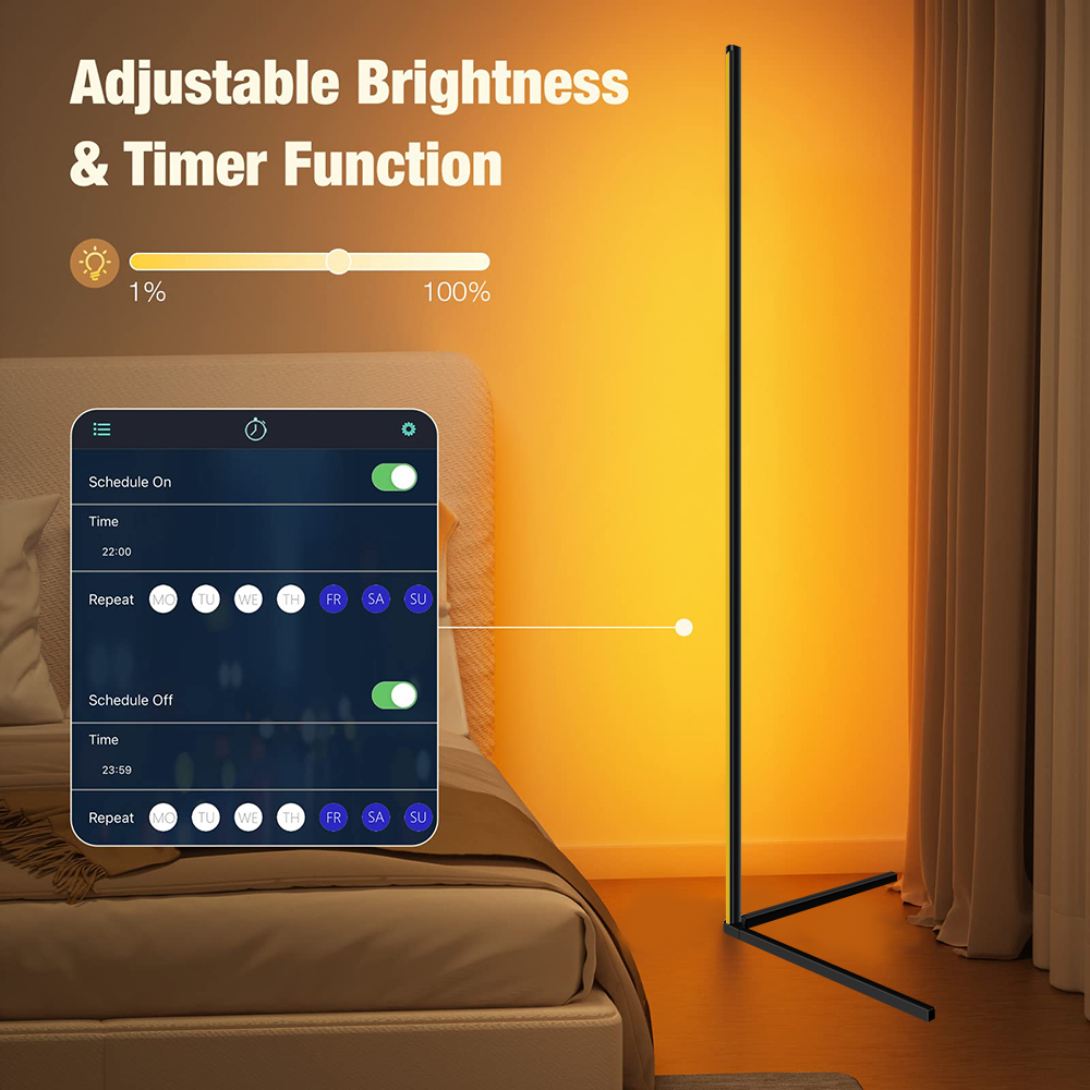 Lámpara de pie de esquina RGB regulable para sala de estar, soporte de 140cm, aplicación inteligente, luz LED de ambiente para dormitorio, decoración nórdica para el hogar, iluminación Interior