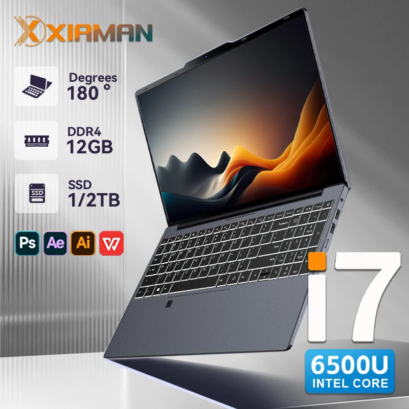 Xiaman 15,6 "ordenador portátil potrable Intel Core i7 6500U Windows 11 Pro portátil para juegos 16GB DDR4 512GB 1TB SSD Notebook PC Gamer