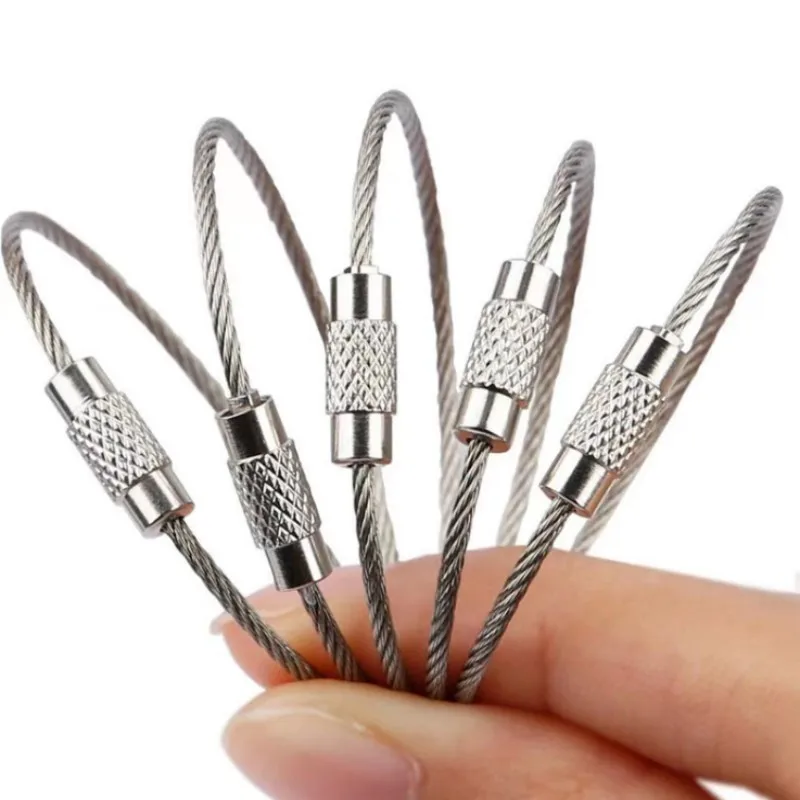 10Pcs 와이어 로프 열쇠 고리 스테인레스 스틸 와이어 키 체인 Carabiner 케이블 열쇠 고리 야외 하이킹