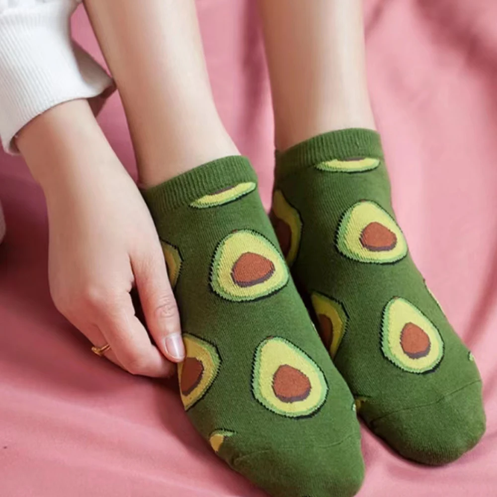 5 쌍 아보카도 크루 발목 양말 만화 신선한 패션 통기성 여름과 가을 카와이 컴포트 여성 로우 컷 보트 양말