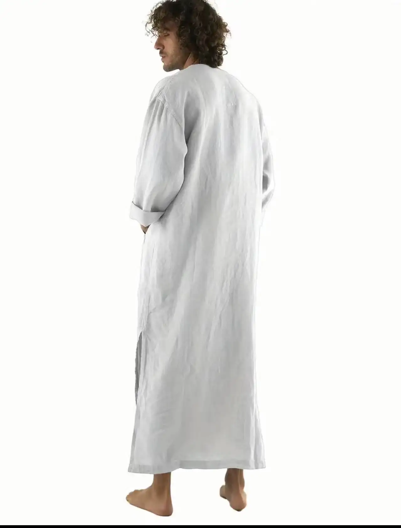 Túnica muçulmana com colarinho masculino, abaya com botão, kaftan da Arábia Saudita, vestido islã, Abaya Qamis Caftan, moda Eid, novo, S para 3XL, 2024