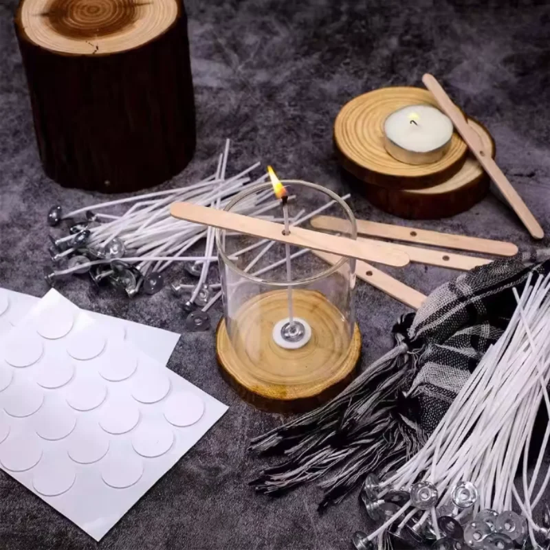 100 Stuks Gewaxt Katoen Kaars Wieken Set Met Standaard Originele Rookloze Kaars Wieken Soja Olie Wax Kern Geweven Maken Kaarsen levert